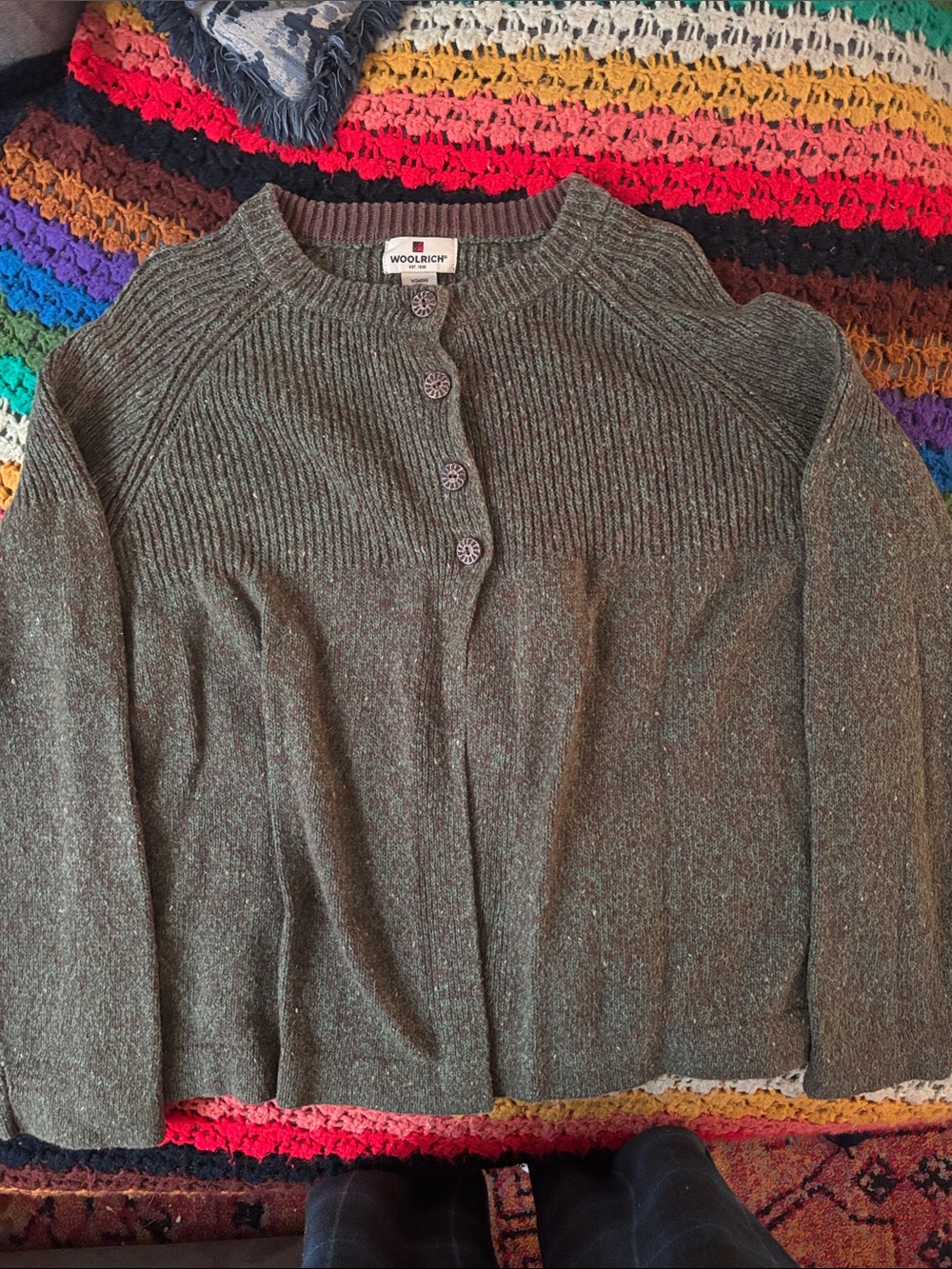 Size 2XL Woolrich Women's Olive Green Ribbed Yoke Button Cardigan